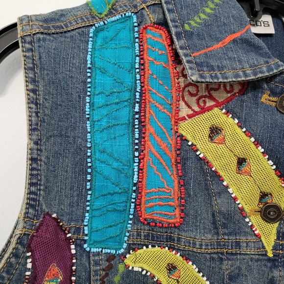 Chico's Women's Denim Vest Sz 0 (Small) Colorful Beaded Embroidered Art to Wear - Picture 6 of 15